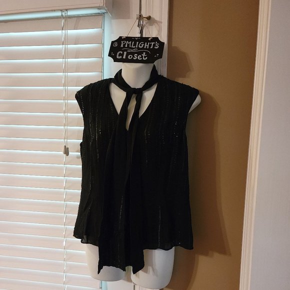 Talbots New 10P Sleeveless Top Black with Matching Beaded Scarf - Picture 1 of 10